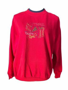 Vintage Christmas Sweatshirt Embroidered Holiday Crewneck Medium Peace Rejoice